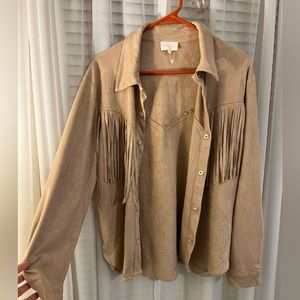 Faux Suede Fringe Shirt